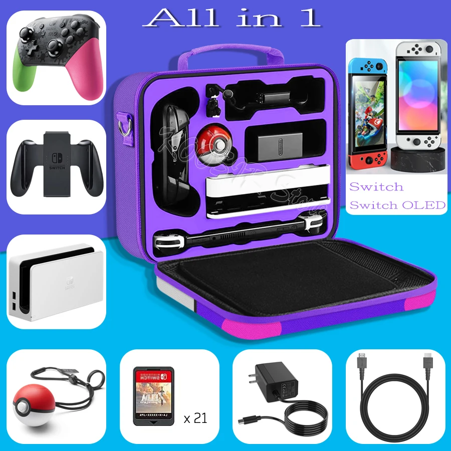 Newst intend D Switch-funda grande para Nintendo Switch, bolsa de almacenamiento, carcasa dura de piel, accesorios para juegos