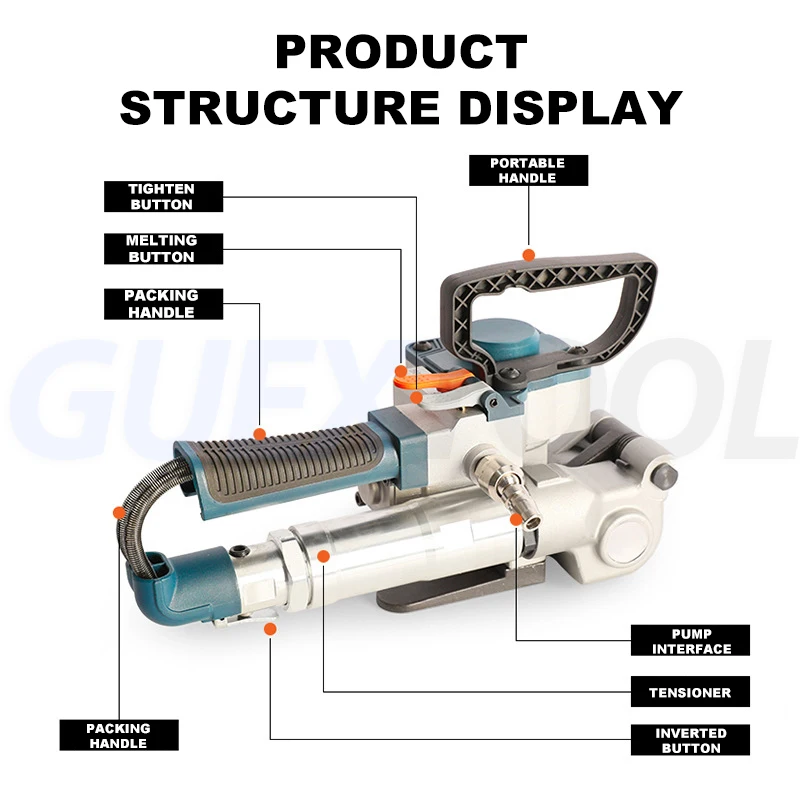 B19 Handheld Pneumatic Strapping Machine Poly Wrapping Machine Pallet Banding Machine 13-19mm PET Belt Hot Melt Bundling Machine
