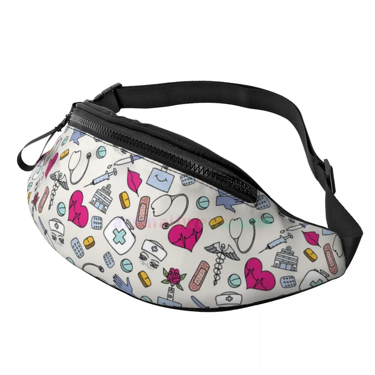 Cartoon Ladies Doctor Waist Bag with Headphone Hole Belt Bag Fashion Hip  Bag for Outdoor Casual Travelling Hiking Cycling