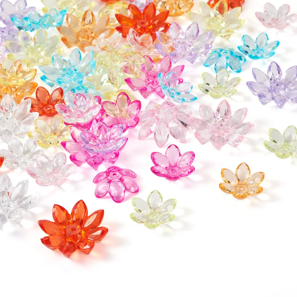 54Pcs Transparent Acrylic Beads Flower Spacer End Beads Caps Loose Bead For Jewelry Making DIY Bag Bracelets Accessories