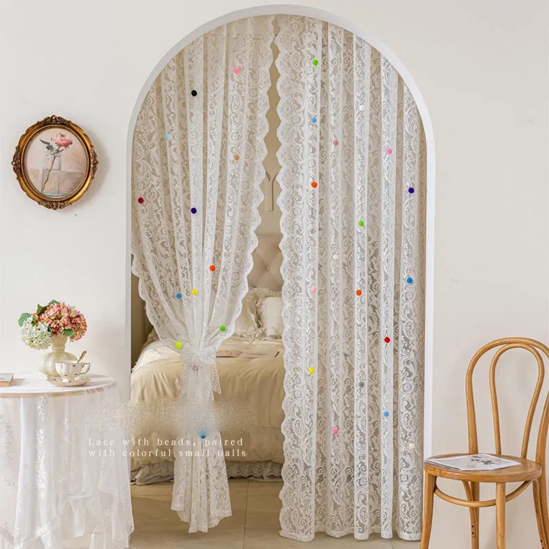 

Неперфорированная дверная занавеска на липучке, французская кружевная сетчатая занавеска, перегородка для эркера, ретро волшебная занавеска, деревенская занавескаZG920