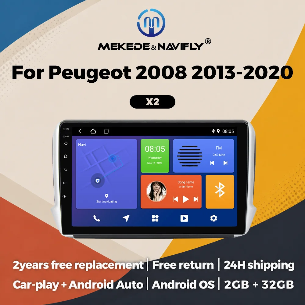 10-Zoll-Android-Autoradio für Peugeot 208 2008 2014 - 2018 Multimedia-Player GPS Intelligentes System Kabelloses CarPlay Android Auto