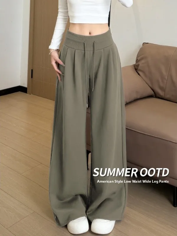 Lockere Sporthose mit weitem Bein, niedrige Taille, gerader Schnitt, Lazy Sle Damenhose, Blau, Neuankömmling, Winter, Faion, Freizeitkleidung