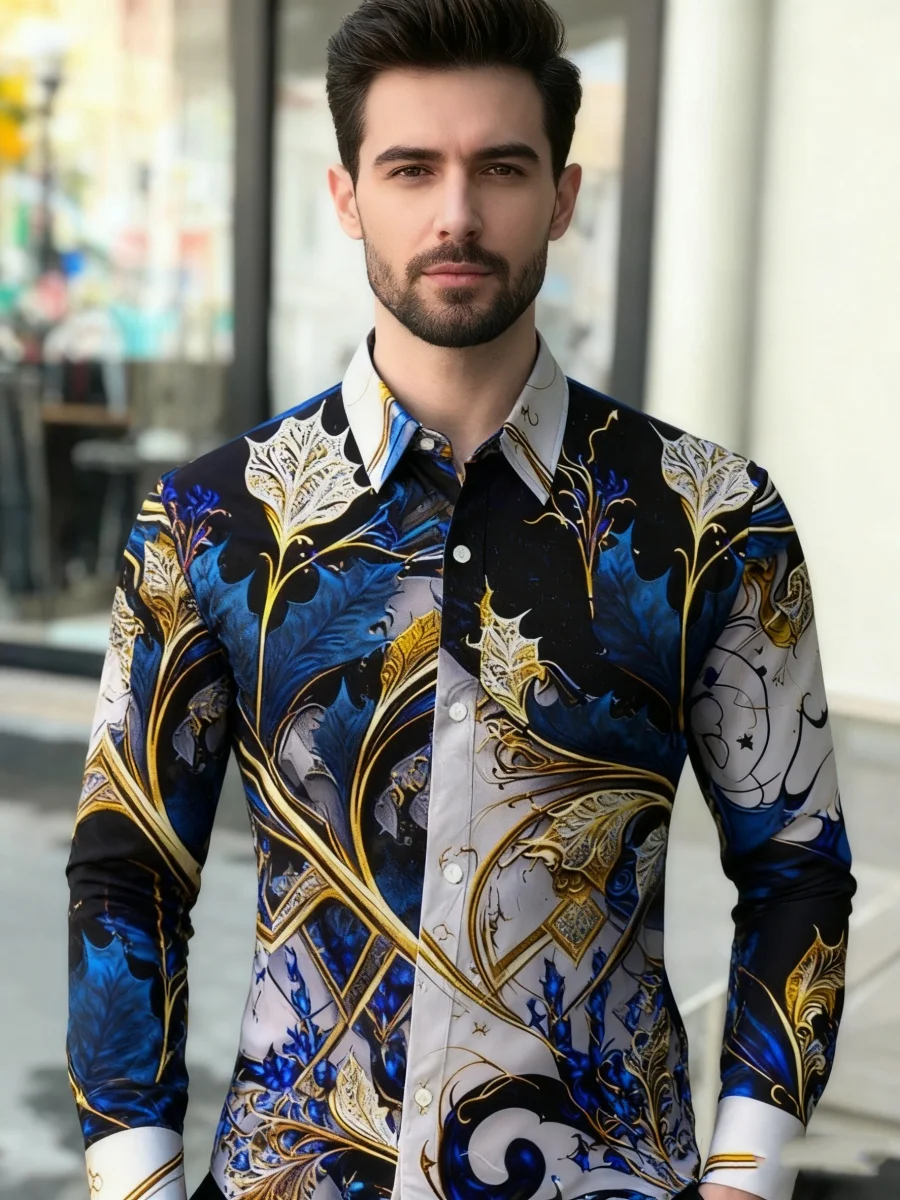 

2025 Men's Shirt, Stylish Retro Street Style Printed Shirt, Men's Long-Sleeved Collared Shirt, Shirt Top, Fast Shipping