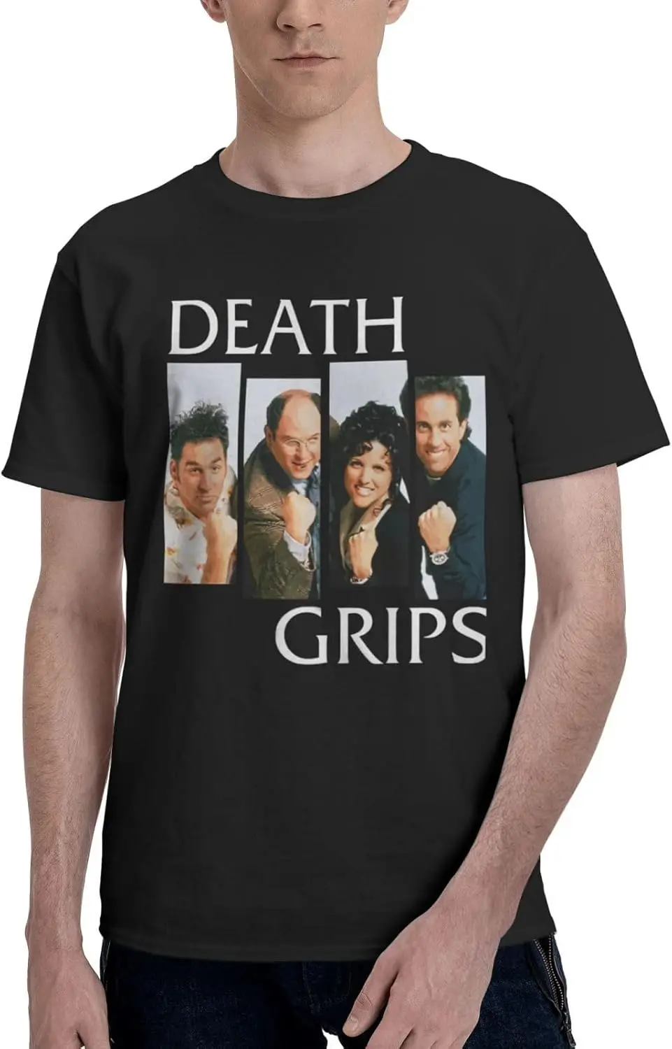 Death Rock Grips Band Shirts Men's Cotton Short Sleeve Tee Casual T-Shirts Crew Neck T Shirt Printed Tops Black