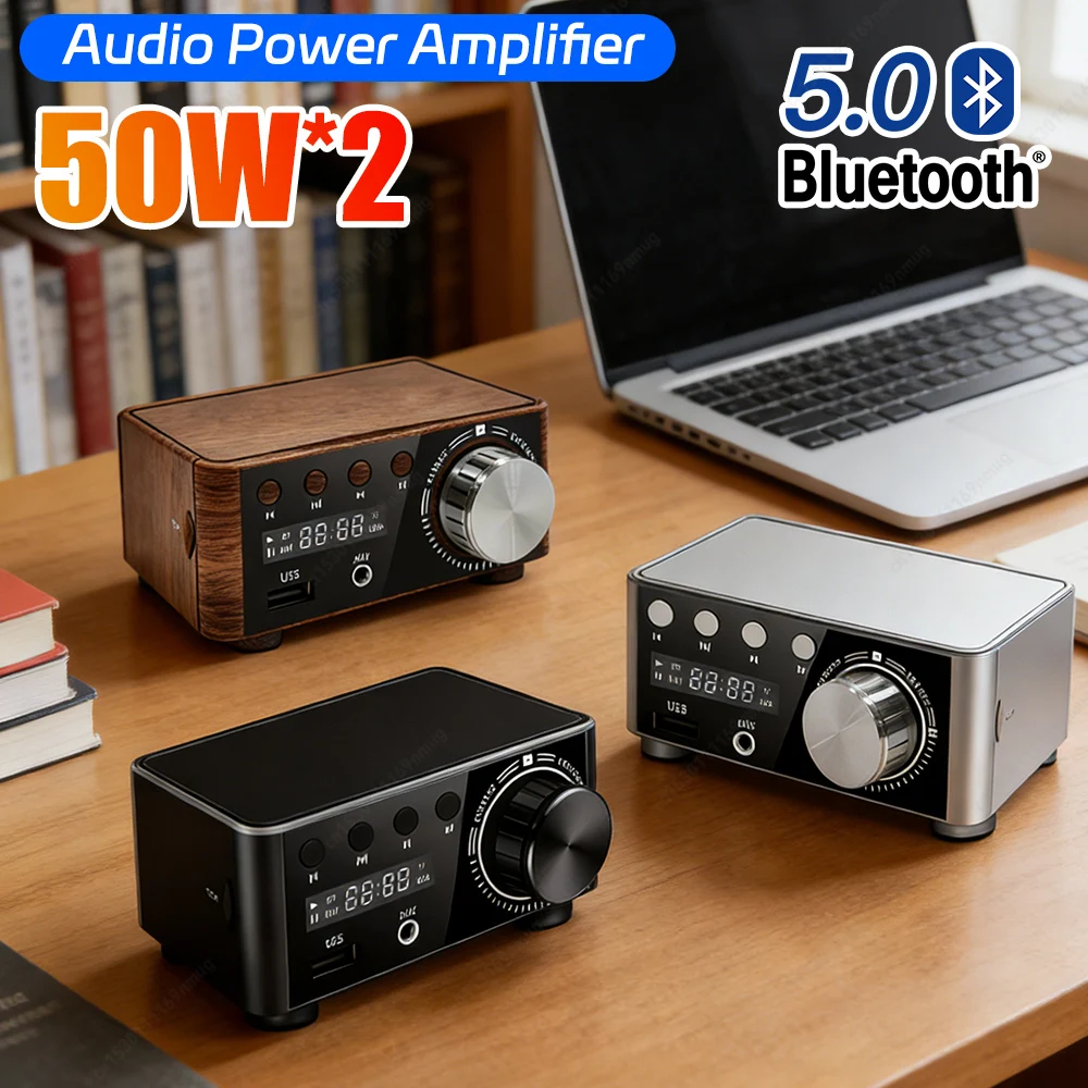 

50Wx2 Mini Amplifier With Digital Display CS8673E Digital Amplifier Bluetooth-compatible 5.0 Plug and Play AUX TF Home Theater