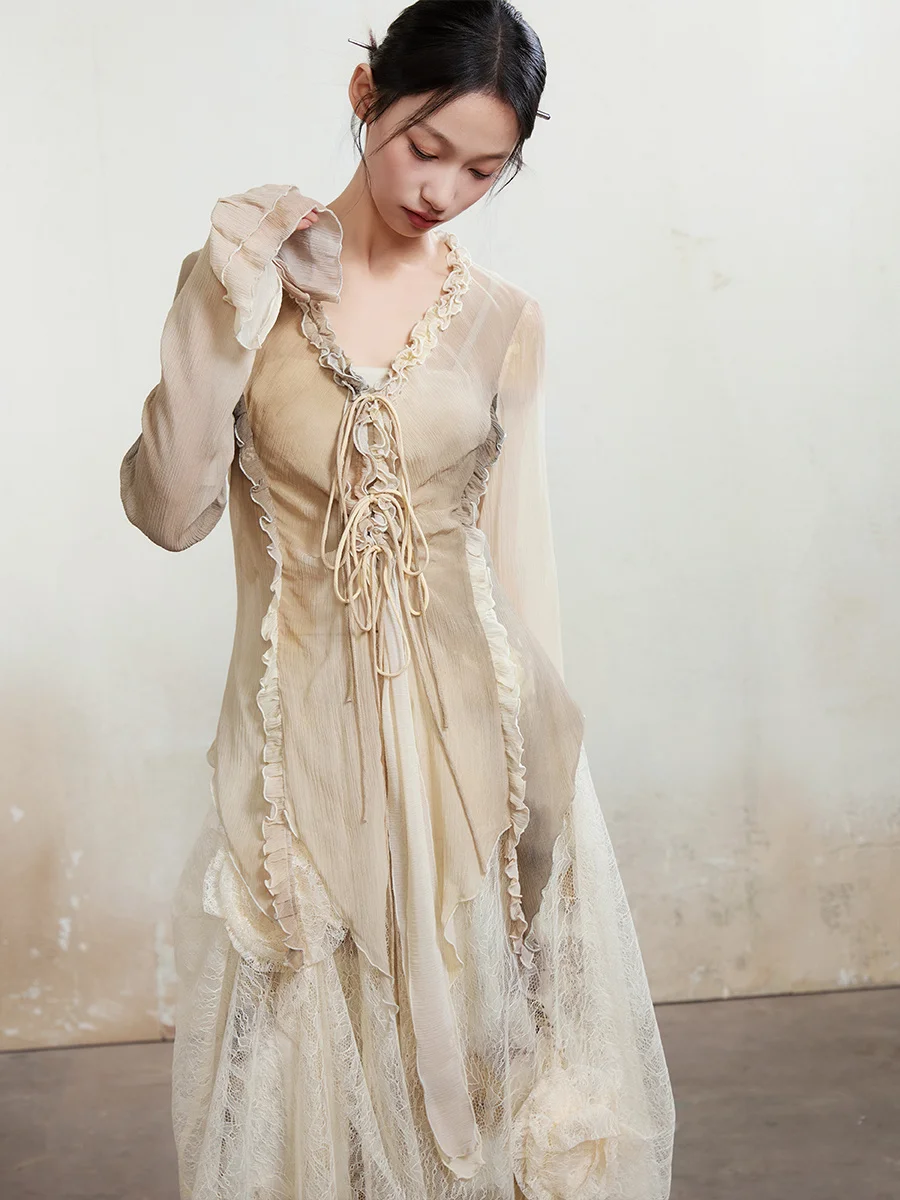 

ONMOON Silk Long Sve Printed irt Women's Thin Flower Belted Open Cardigan Coat V-ne Design Original Pattern