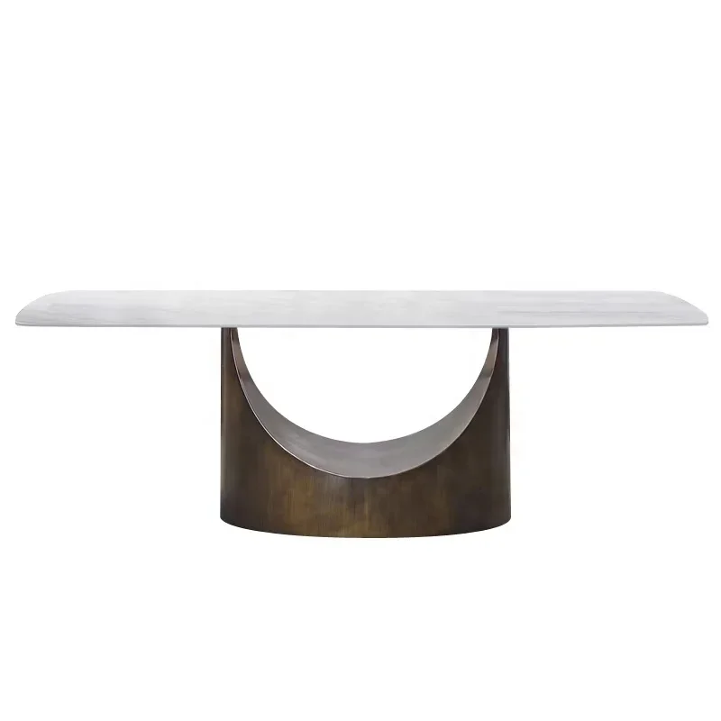 Modern Marble Bronze Stainless Steel Base 1.8 Large Table Customized Black Slate Dining Table