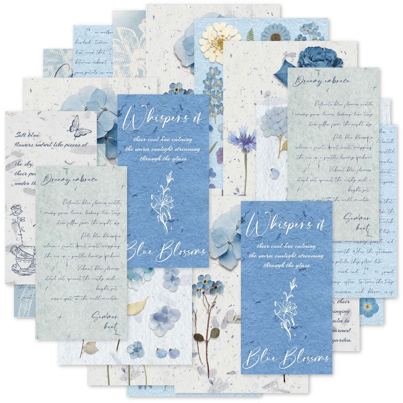 Etori Life 20 Stück hochwertiges blaues Trockenblumen-Journalpapier, Vintage-Pflanzen-Journalmaterialien, handgefertigtes Vintage-Blumenpapier, geeignet für Notizbücher, Gitarren, Fahrräder,
