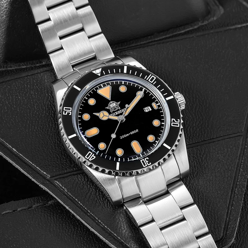 ADDIESDIVE AD2501 Quartz Diving Watch 316 Stainless Steel Bidirectional Ceramic Bezel BGW9 Luminous 200M Waterproof Bubble Glass