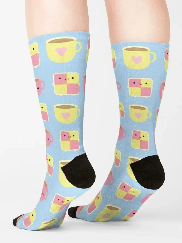 Kawaii Battenberg Cake & Cup of Tea Socks fashionable professional running gym japanese fashion Socks Male Women's