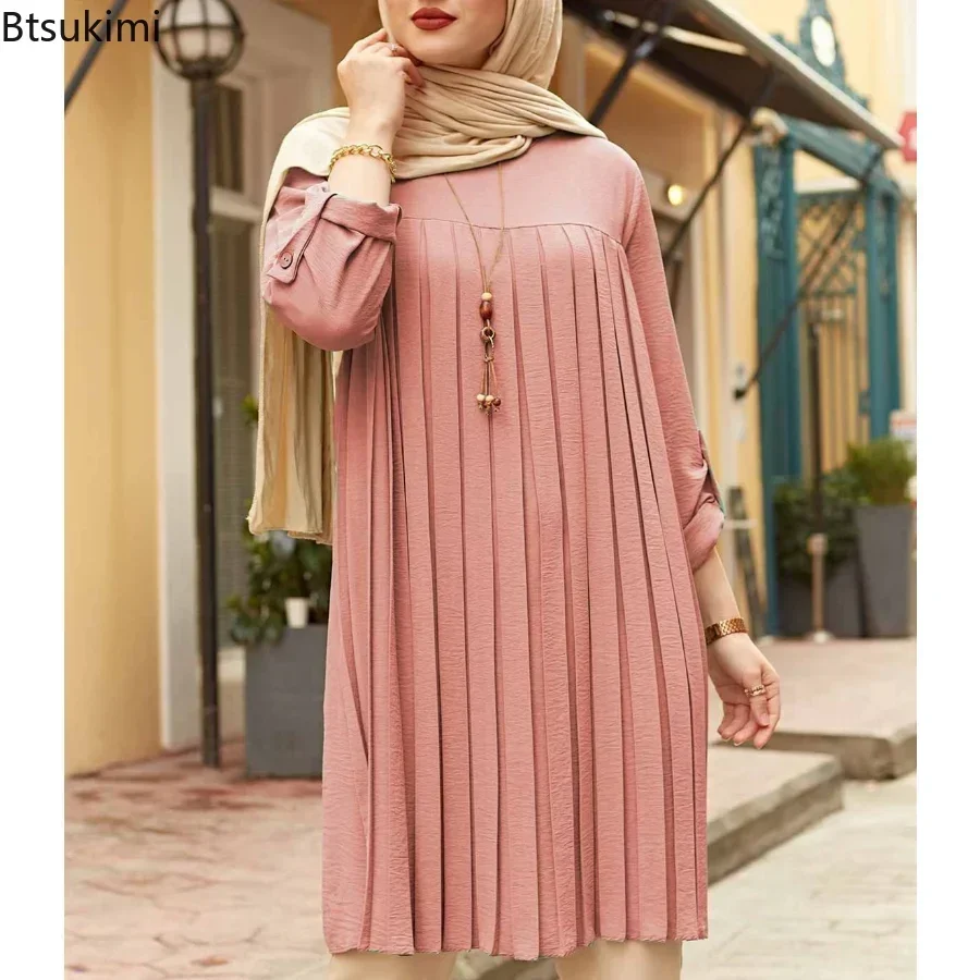 New 2024 Muslim Women\'s Blouse Shirt Adjustable Sleeve Women Fashion Top Islamism Blouses for Muslim Women Solid Oversized 5XL