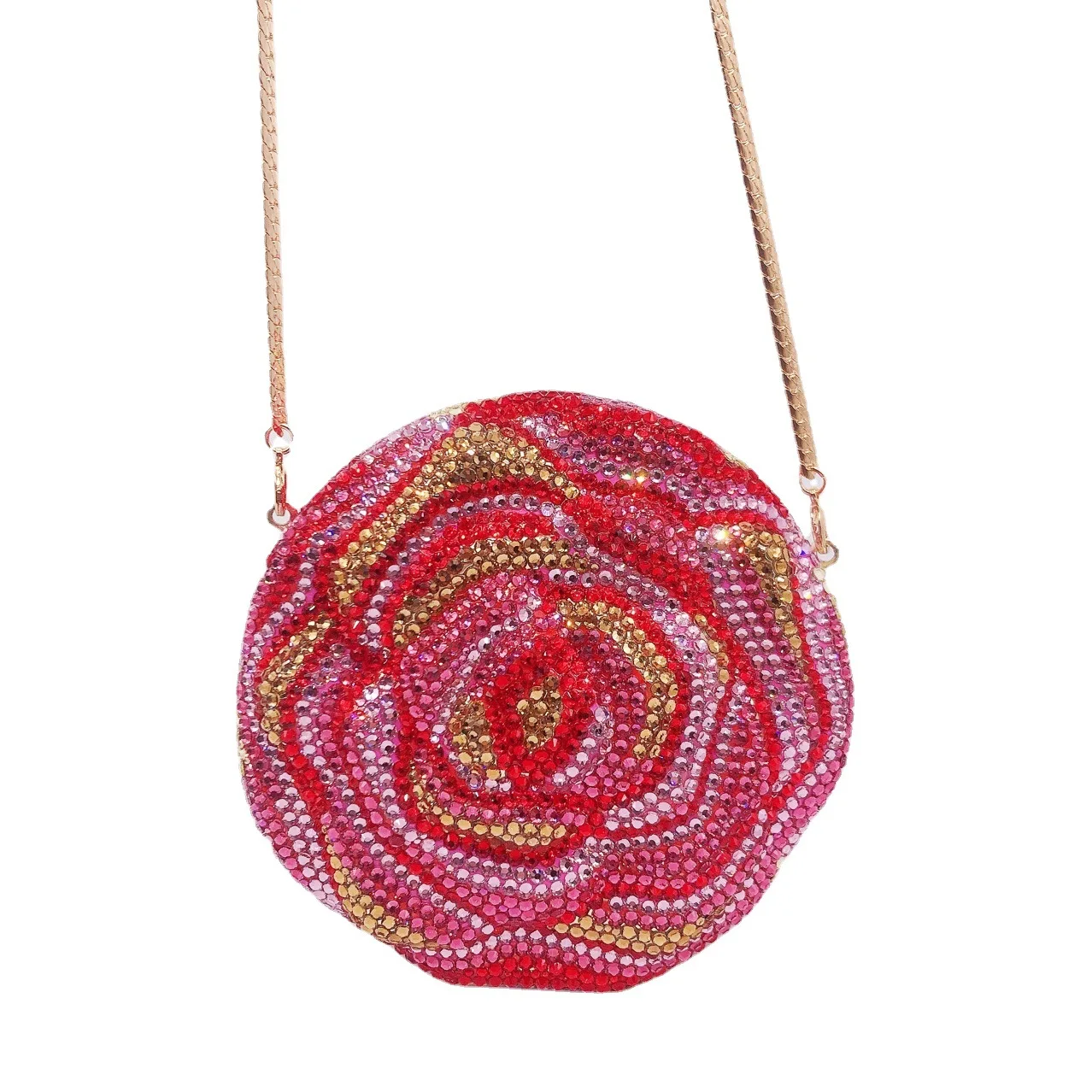 

Round Bud Cake Flower Diamond Dinner Bag Flat Bottom Full Of Diamonds Banquet Clutch Purse Bolso Marca Lujo hand Bags For Ladies