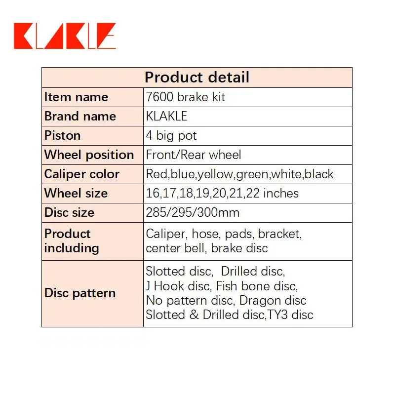 KLAKLE Tuning Sistemas de Freio 7600 Pinça de Freio 285*24MM Disco de Rotor de Carro Modificado Roda de 15 Polegadas Para Toyota Corolla