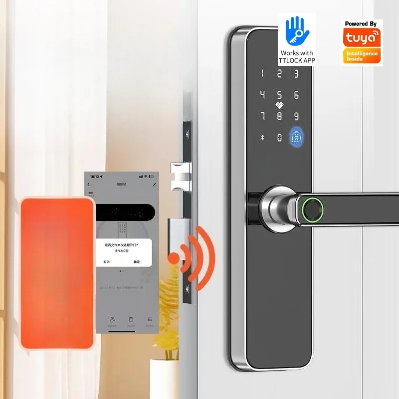Tuya Wfi Wooden Door Password Fingerprint Lock Indoor IC Card Key Smart Lock Multi Functional TTLock Homestay Lock