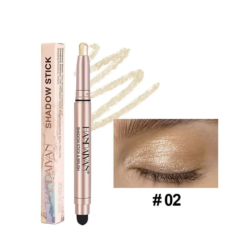 Double- Eyeshadow Stick Diamond Shimmer Highlighter Ultra Shadow Pigmented Sponge Pen Eye Cream Pencil Lasting Long G9y4