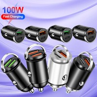 100W Mini Pull Ring Car Charger Dual USB Fast Chargingfor iPhone Xiaomi Samsung QC 3.0 Phone convenient Charger Adapter