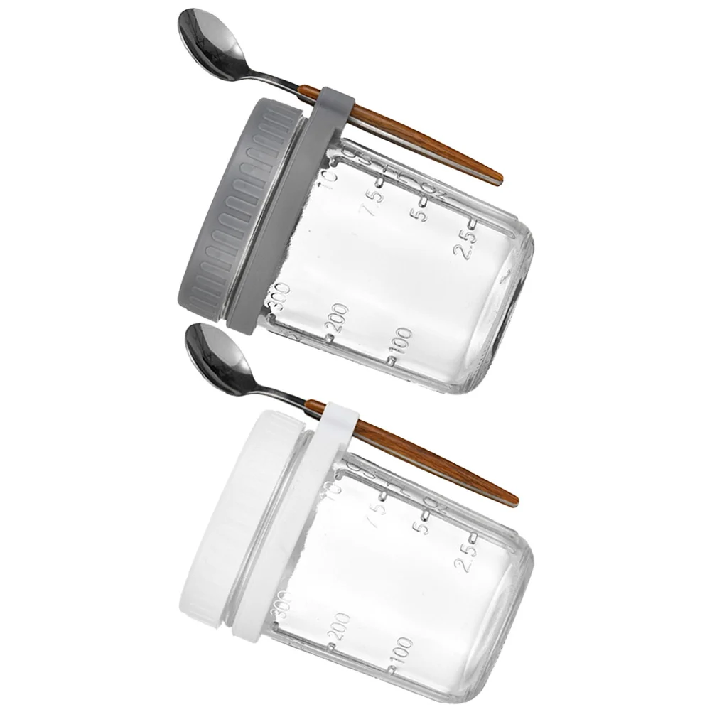 

1Set Portable Overnight Oatmeal Cup 350ml Large Capacity Glass Milk Jar Sealed Storage with Lid Spoon Overnight Oats Cup