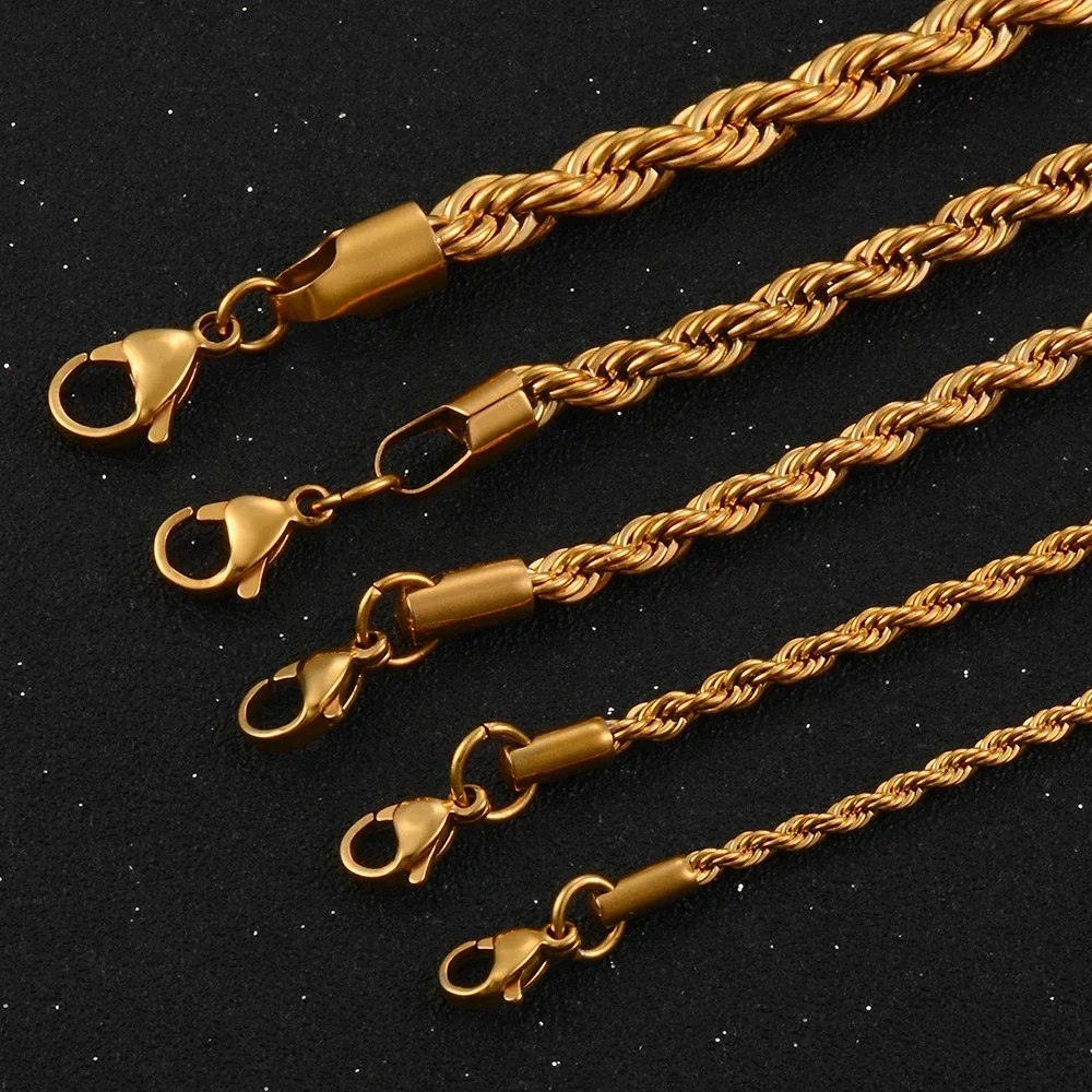 37391-df9f3d.jpg Cadena de Cuerda Trenzada de Acero Inoxidable Chapada en Oro de 18K para Hombre y Mujer