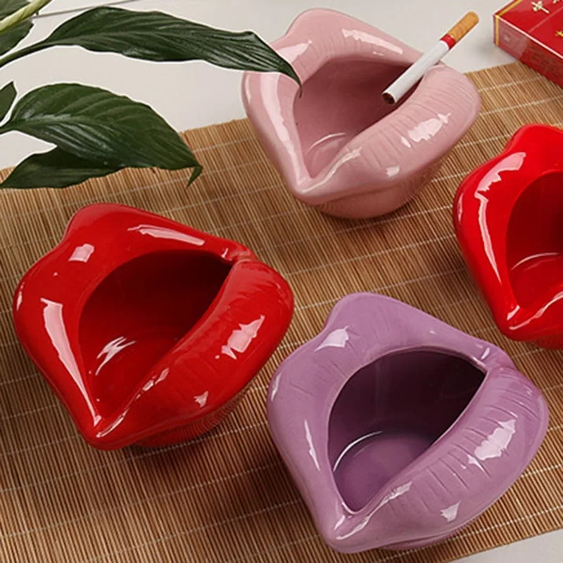 

1PC Creative Lips Shape Ceramic Ashtray Cute Cartoon Mini Flower Pot Trendy Home Decor Boyfriend Gift