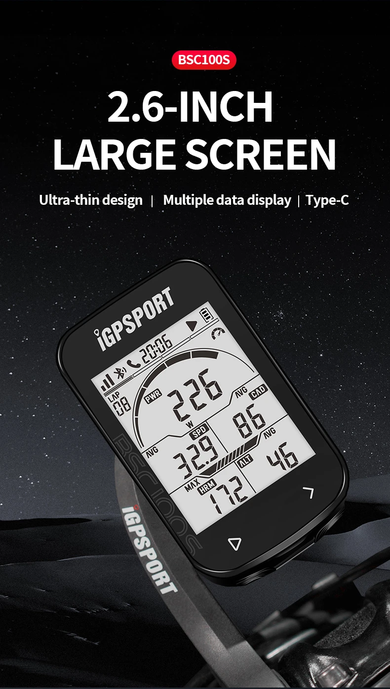 iGPSPORT BSC100S Bicycle Computer Cycling GPS Odometer Bike Speedomet Riding Cycling Waterproof Speedometer 2.6inch Large Screen