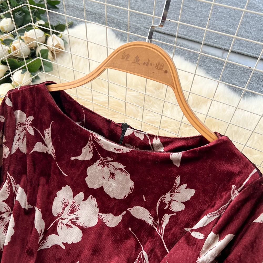 ชุดเดรสพิมพ์ลายแขนยาวสไตล์วินเทจ สวยหรู เซ็กซี่ สำหรับผู้หญิง ใส่ไปงานปาร์ตี้ แฟชั่นเกาหลี สไตล์แฟรี่คอร์