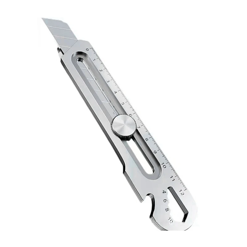 Coltello multiuso multifunzione in acciaio inossidabile 6 in 1, design per rottura della coda, righello, apribottiglie, taglierina retrattile