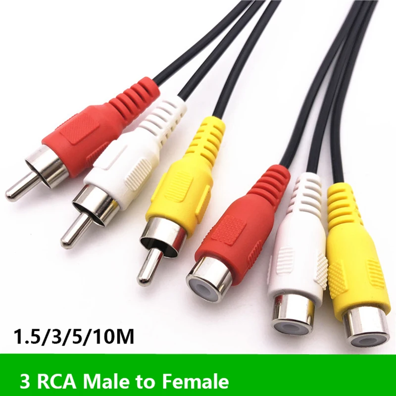 3RCA do 3 kabel RCA Audio wideo AV kabel rozszerzenie męskie i żeńskie 1.5m 3m 5m 10M