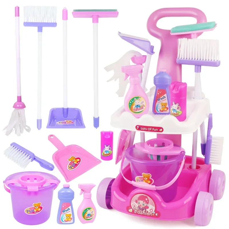 Balai balai et serpillière de simulation de haute qualité, jouets de nettoyage, seau à ordures, brosse pour enfants, maison de jeu, jouet coule, cadeau pour bébé