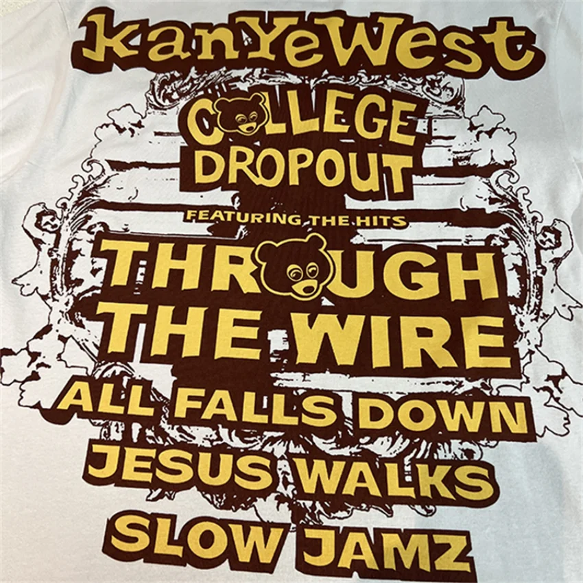 Puff Print Kanye West T Shirt Men Women Oversized Bear Letter Print Top Tees T-shirts