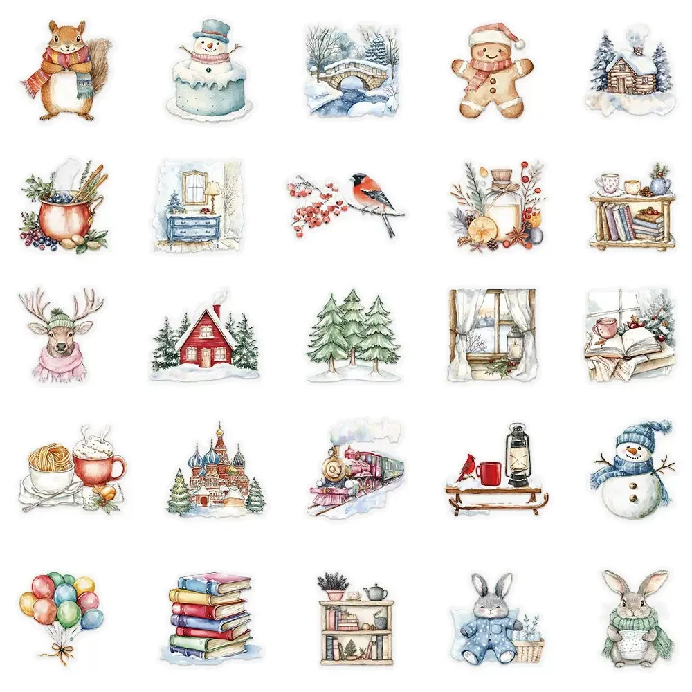 10/50pcs Cute Warm Winter Transparent Graffiti Stickers Christmas Decoration Decals Toys DIY Laptop Phone Guitar Kawaii Sticker