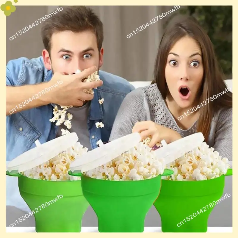 LDHL Popcorn Microwave Silicone Foldable Kitchen Easy Tools DIY Popcorn Bucket Bowl Maker With Lid,Light Blue Durable