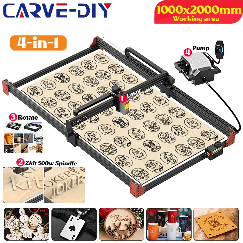 

CARVE-DIY 22 Вт станок для лазерной резки большой площади 1000x2000 мм лазерный гравер и резак по дереву фрезерный станок с ЧПУ 3 оси