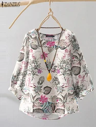 Women's Bohemian Floral Blouse ZANZEA Vintage 3/4 Sleeve Tops Casual Loose Fit Cotton Shirt 2025 Spring Lightweight Tunic Tops