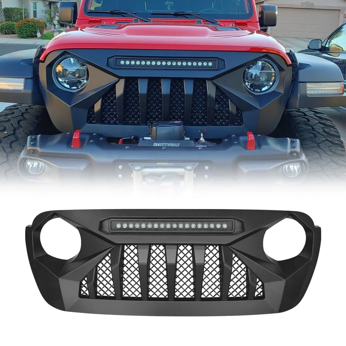 

Car Grills Front Grille Bumper Grill with LED Off-Road Lights For 2018-2023 Jeep Wrangler JL JT