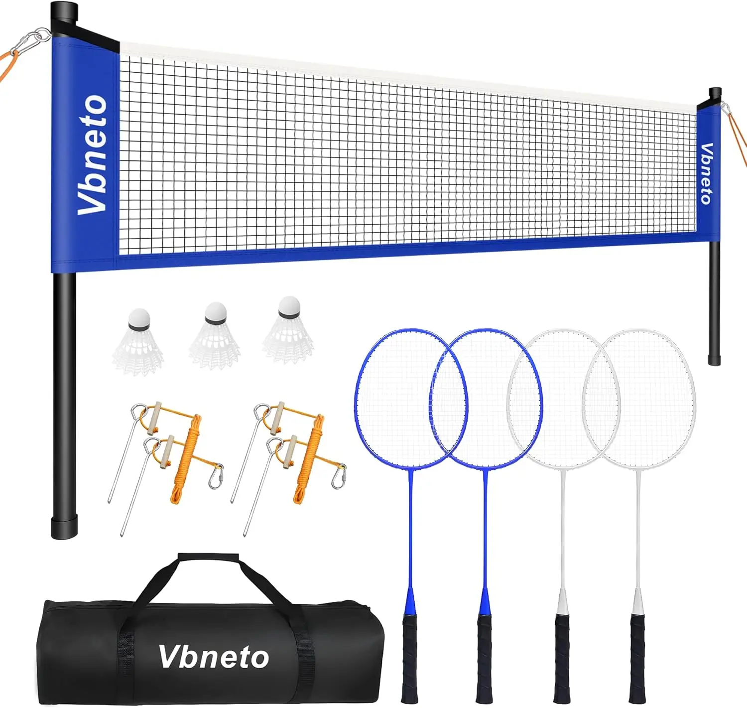 

Portable Badminton Set 20x5ft with 4 Rackets, 3 Shuttlecocks, Carry Bag for Backyard Lawn Beach