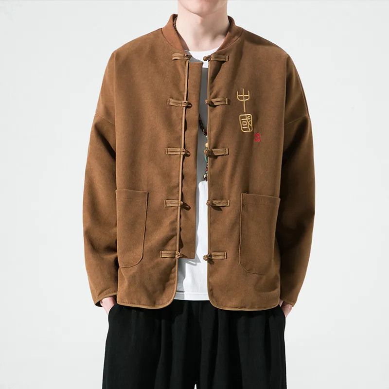 Jacket Autumn Chinese Style Retro Traditional Stand-up Collar Slanted Hanfu Shirts Men Loose Tang Kung Fu Tai Chi Jacket Men Top
