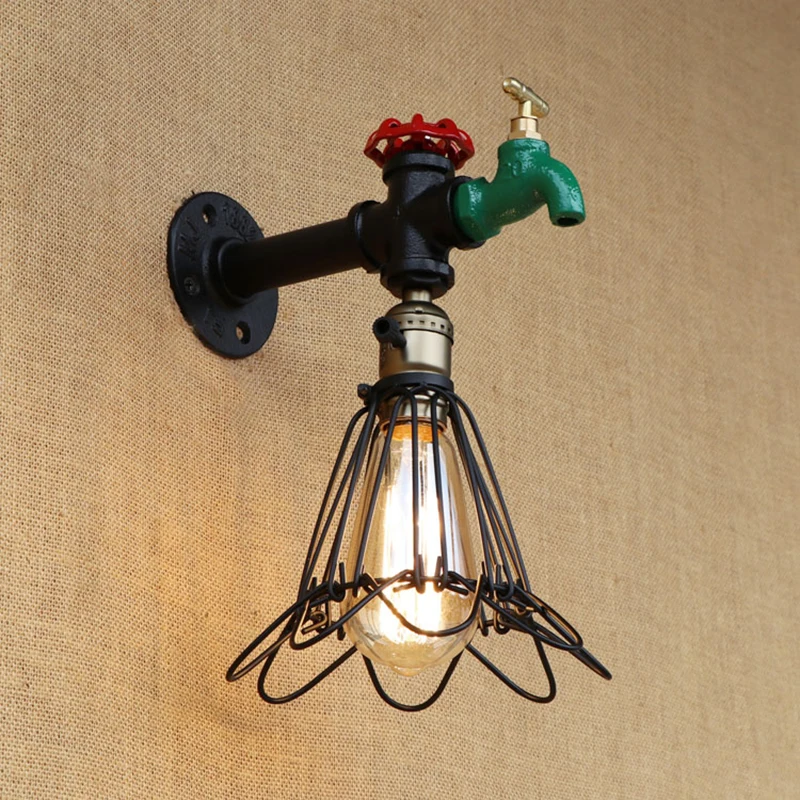 

Vintage wall lamp indoor lighting iron rust Water pipe sconce lights lampshade for living room bedroom restaurant bar