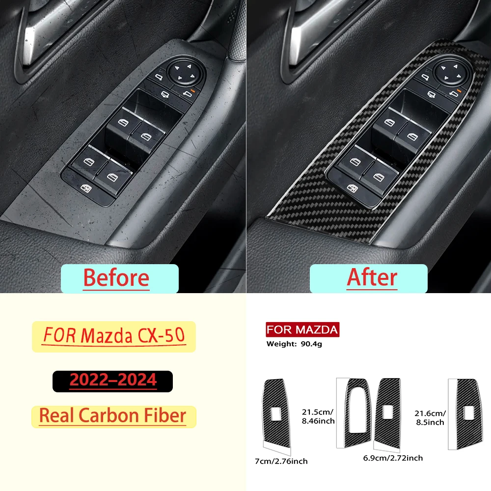 Real Soft Carbon Fiber For Mazda CX-50 2022–2024 Car Window Control Panel Trim Customizable Car Sticker Interior Accessories