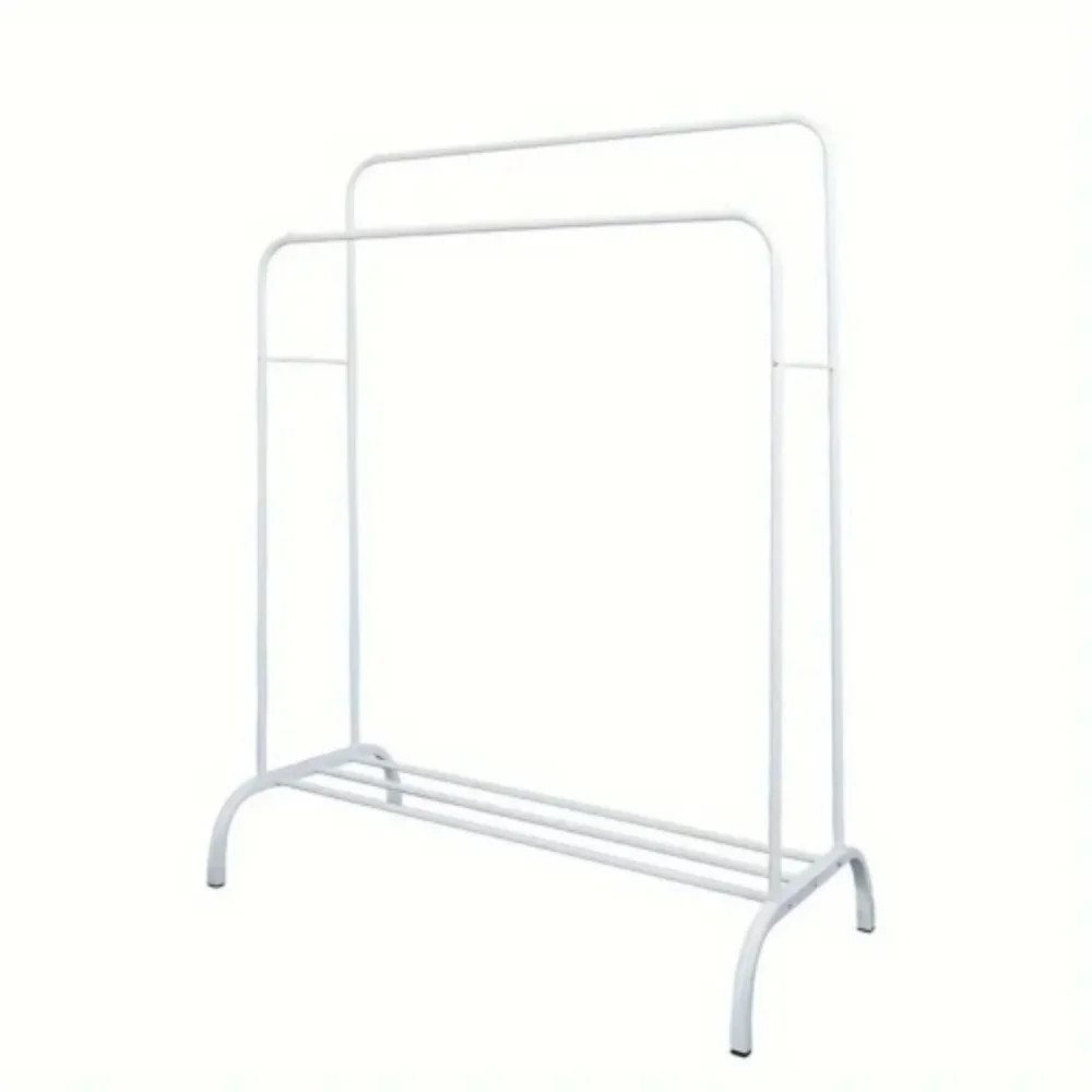 Multifunctional coat  clothing double rod hanger with shelf freestanding White