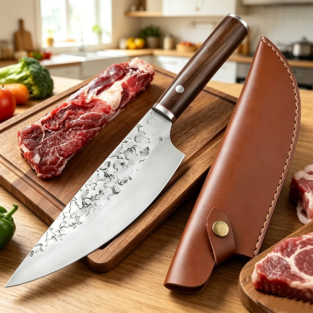 Hand Forged Stainless Steel Butcher's Knife Kitchen Cleaver Chopping Cutter with Wood Handle for Meat Couteau Cuisine