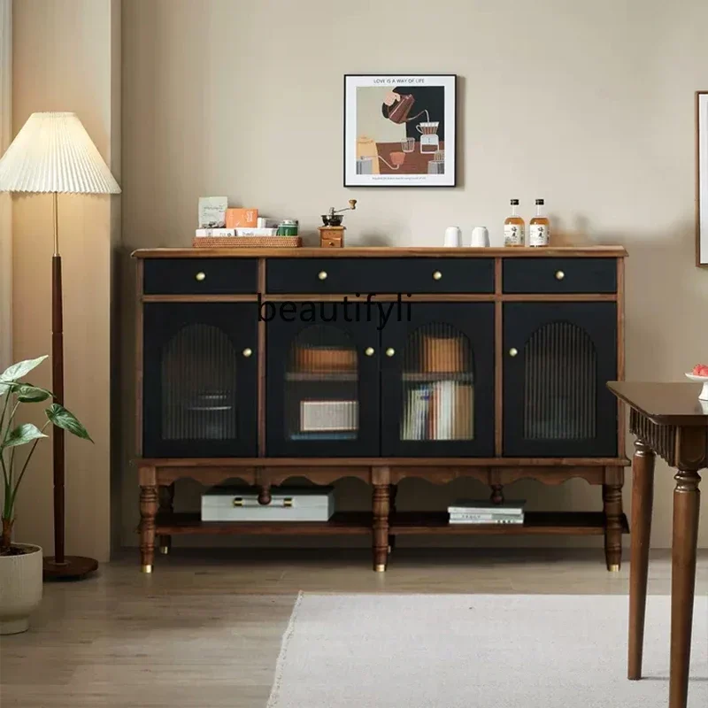

North American black walnut retro side cabinet integrated bar cabinet black American locker Chinese antique furniture53