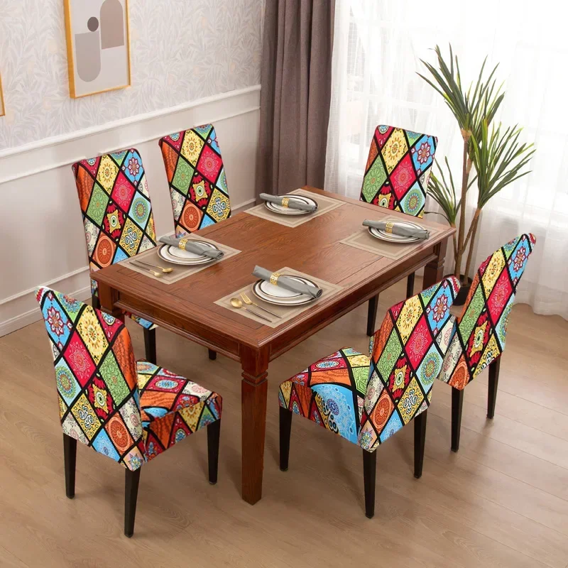 1/2/4/6Pcs Dining Chair Cover Print Elastic Chair Slipcover Case Stretch Chair Covers for Wedding Hotel Banquet