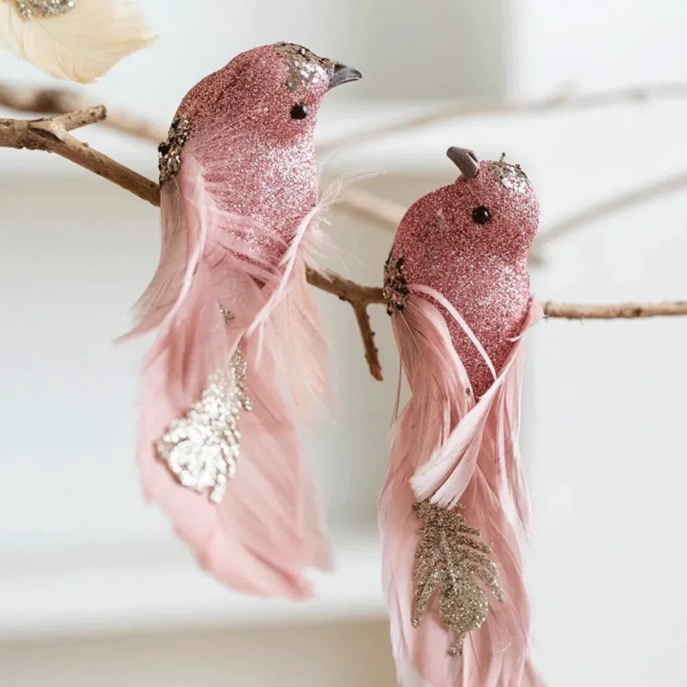 

1pair Christmas Tree Decoration Glitter Christmas Birds DIY Decor Realistic Artificial Bird Pendant Foam Simulated Bird Pendant