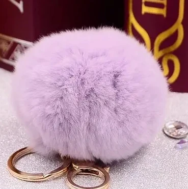 Fluffy Rabbit Fur Pompom 8CM Real Natural Fur Balls Key Chain K005-lavender