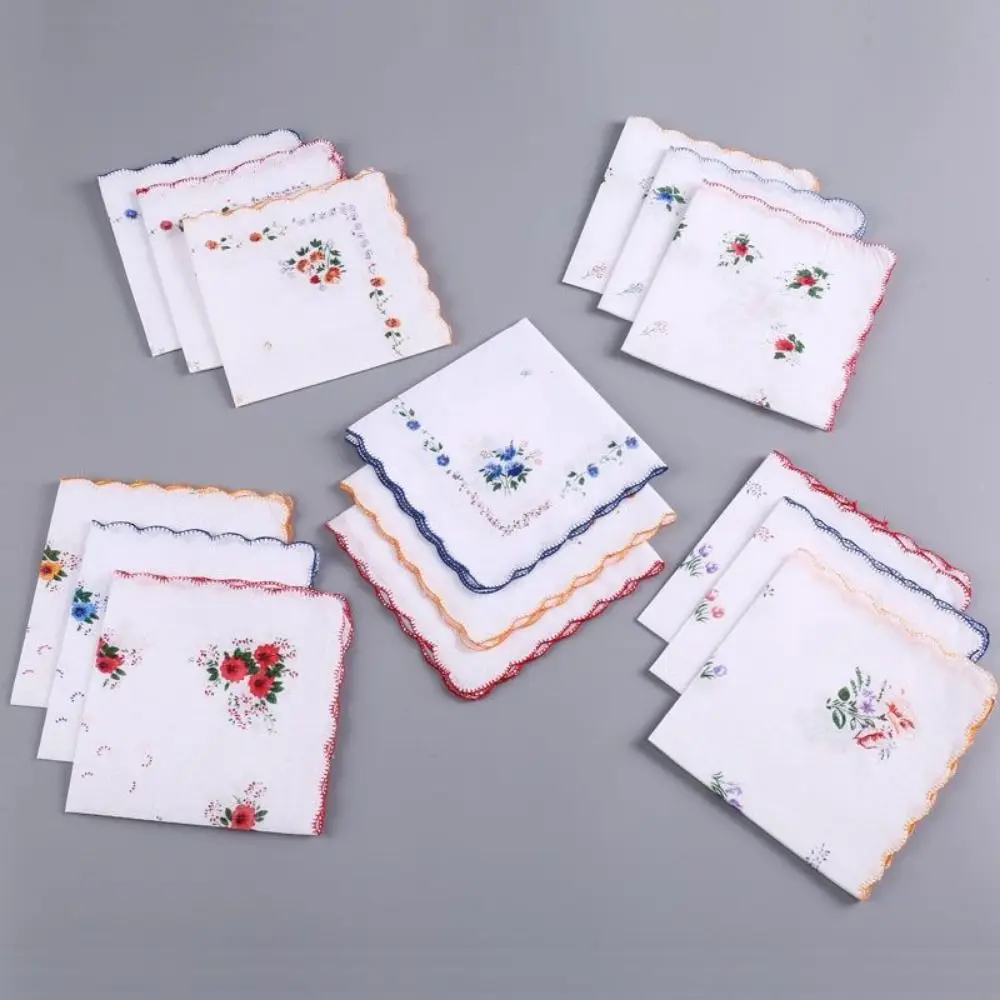 

12Pcs Vintage Style Women's Printed Handkerchiefs Sweat Absorbent Breathable Square Hand Towel Lightweight 28x28cm