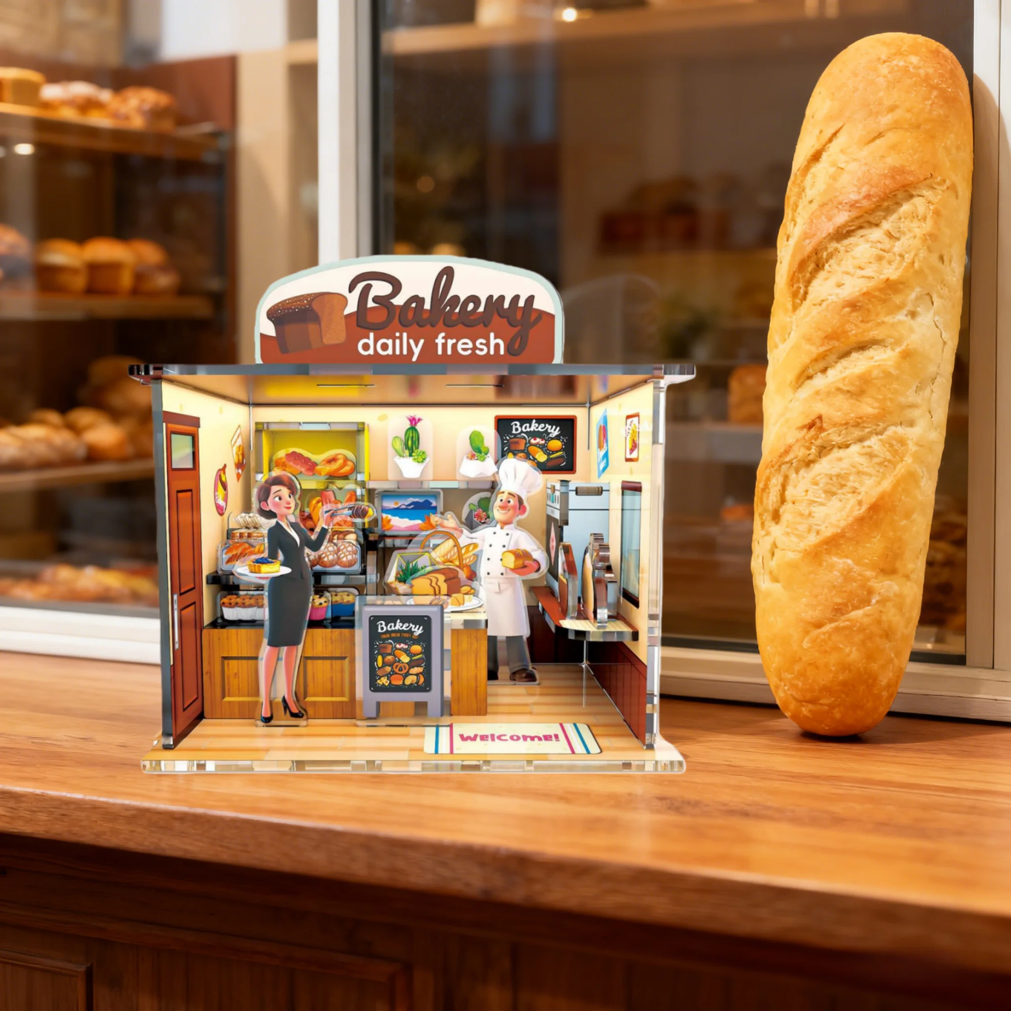 Este es un kit de montaje de panadería modelo, un elegante rompecabezas 3D DIY, perfecto como regalo para cumpleaños, Navidad o aniversarios.