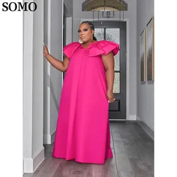 SOMO Summer Casual Solid Plus Size Clothing Loose Dresses for Womens 2023 Chic Short Sleeve Long Dress Wholesale Dropshipping