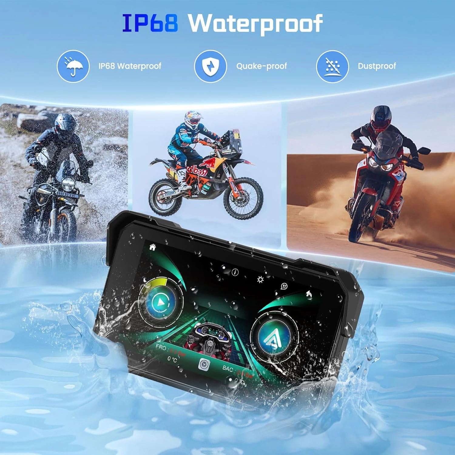 5 بوصة المحمولة دراجة نارية Carplay GPS الملاحة IPX7 شاشة مقاومة للماء واي فاي أندرويد السيارات الوسائط المتعددة الرقمية موتو لوحة القيادة #6