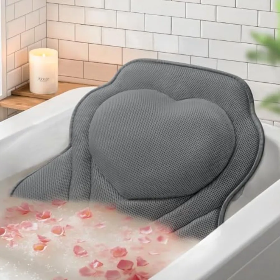 

Bath Pillow with Breathable Mesh Fabric - Bathtub Pillow for Head Neck and Shoulder Support- 6 Non-Slip Suction Cups for Secure